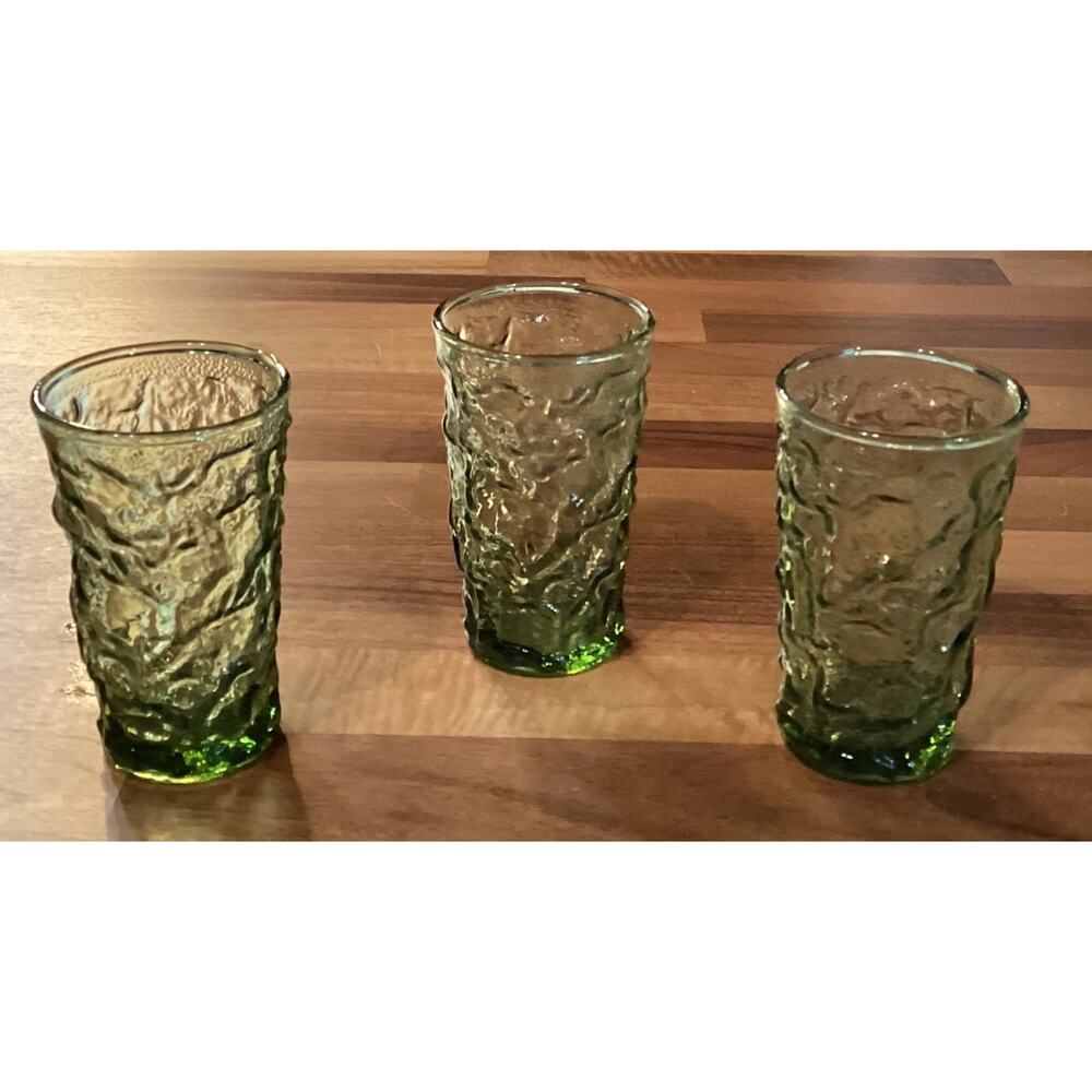 VTG 3.75” Anchor Hocking LIDO MILANO 5 oz JUICE GLASSES Avocado Green Set of 3
